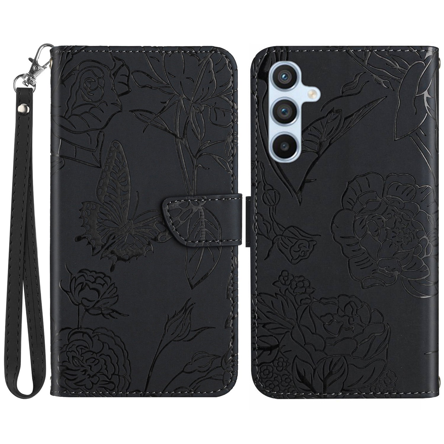 HT03 til Samsung Galaxy A05s 4G-cover PU-læderpung Imprint Blomstertelefonetui med håndledsstrop HT03 til Samsung Galaxy A05s 4G-cover PU-læderpung Imprint Blomstertelefonetui med håndledsstrop